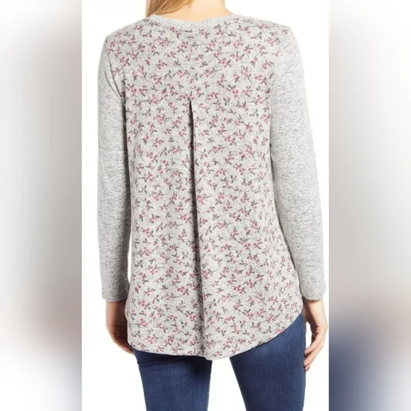 NWOT Bobeau Women's Marled Front Patterned Back Knit top - Picture 2 of 7